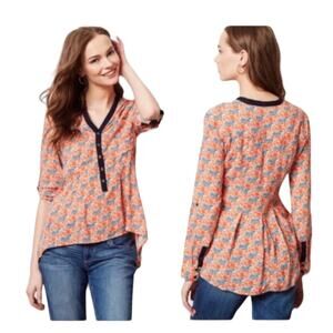 Vanessa Virginia Anthropologie womens 2 xs extra small orange tiger shirt top cu